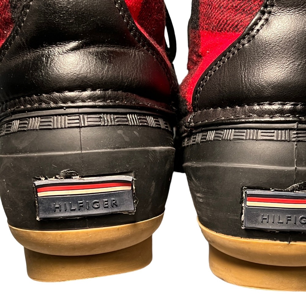 Tommy Hilfiger Buffalo Plaid Duck Rain Water Boots 8 Red Black Holiday Christmas - Picture 6 of 11